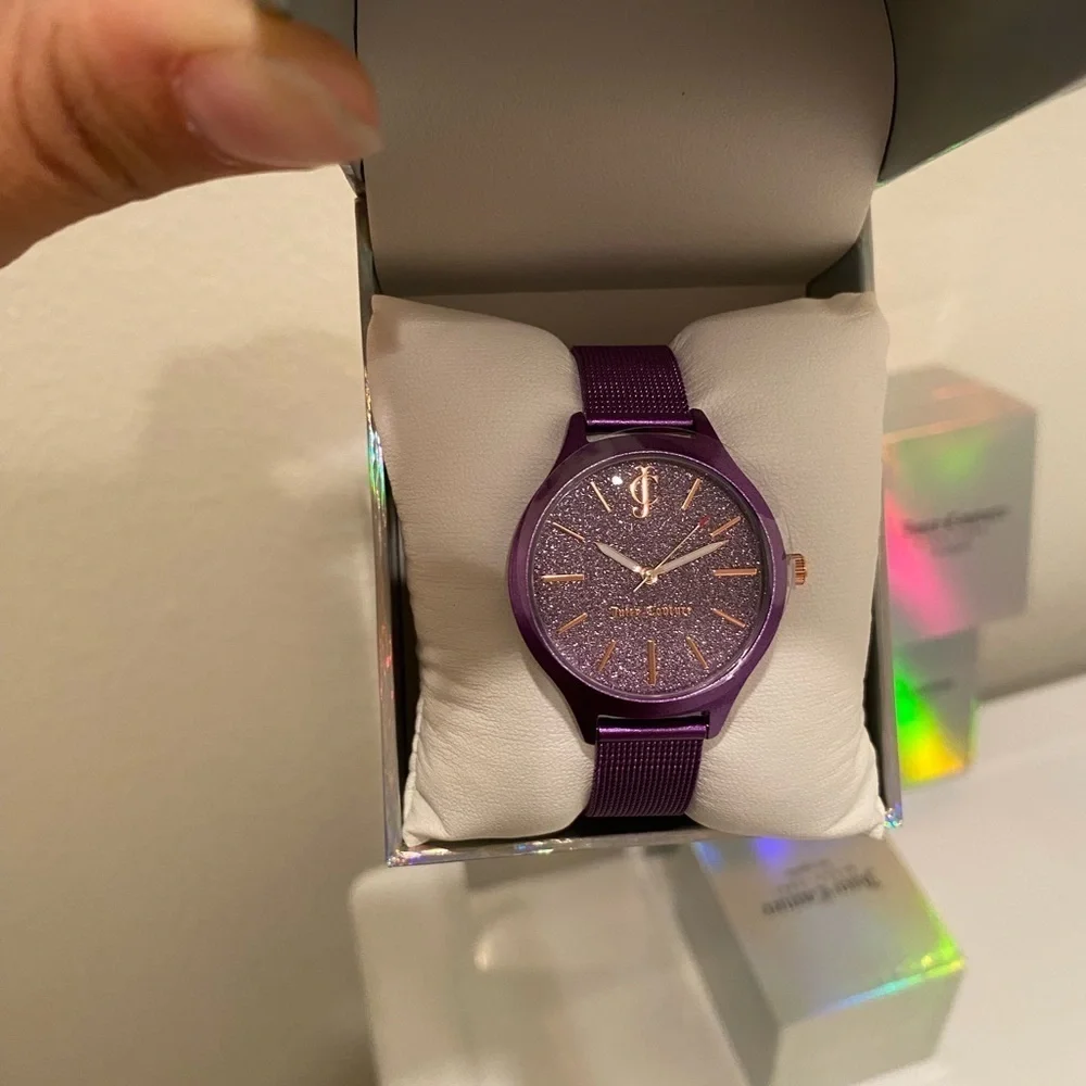 NWT JUICY COUTURE Y2K BLACK LABEL WATCH GLITTER AND PURPLE STRAP​​​​​